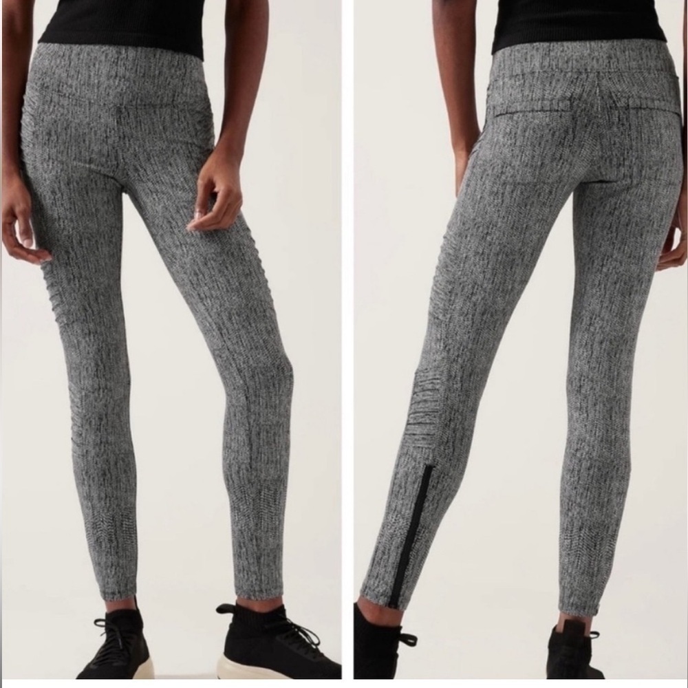 Athleta Delancey Textured Leggings Womens XS Black White High Rise Zip Ankle